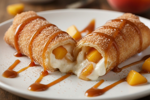peach cobbler eggroll with creamcheese filling
